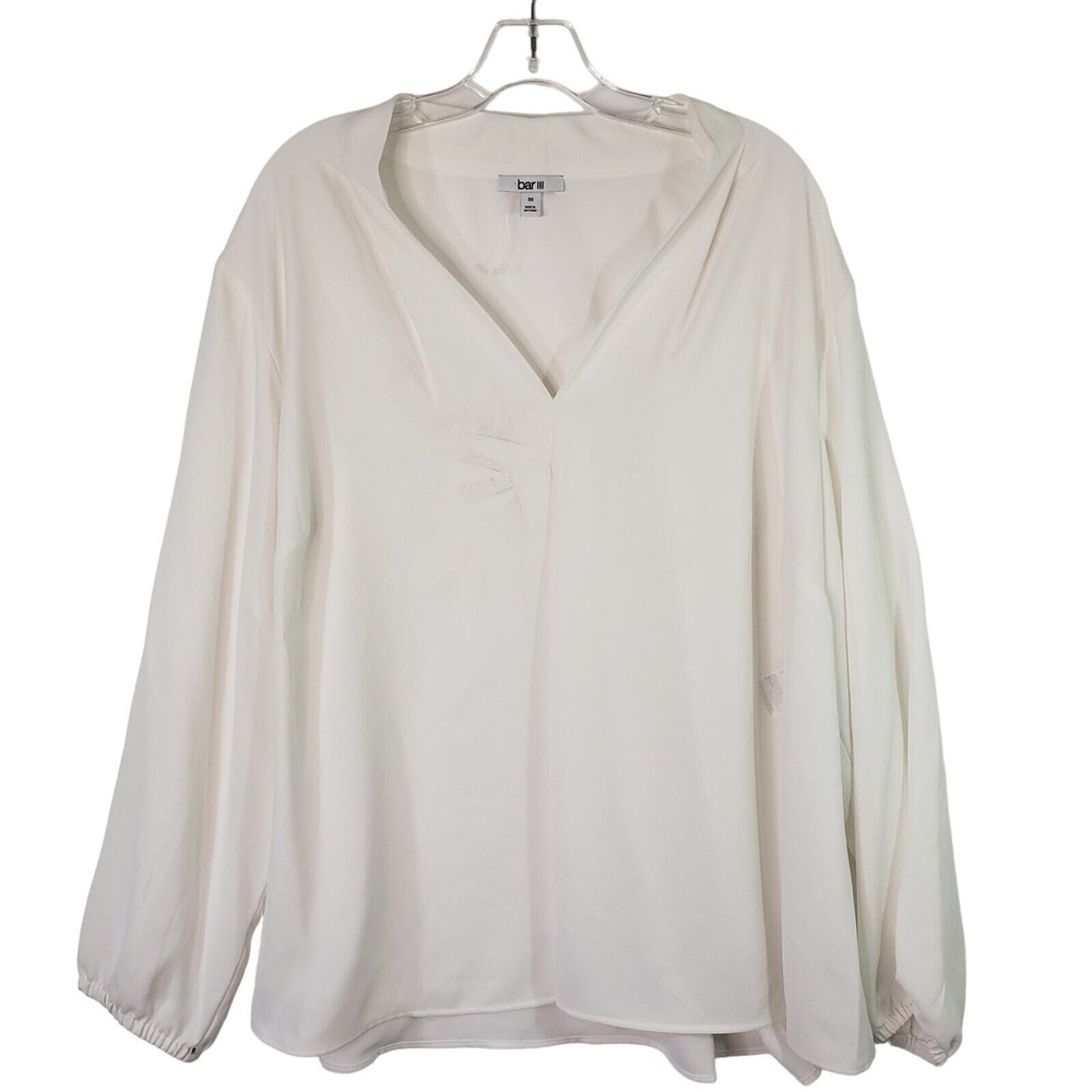 Bar III Blouse Womens Plus 3X White Suit Separates Long Sleeve V Neck Top Career